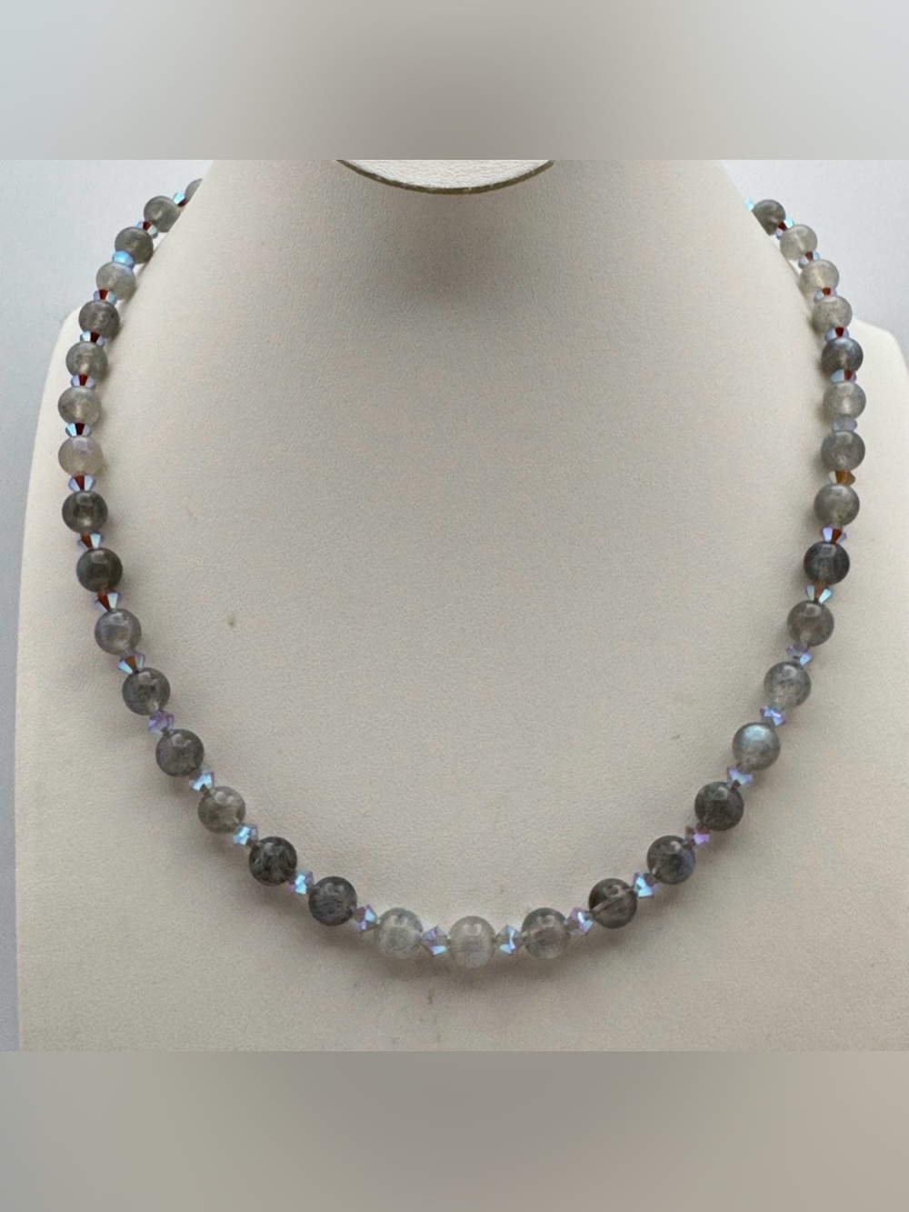 Stunning New Labradorite Beaded Necklace Swarovski Crystal Accents Silver Toggle